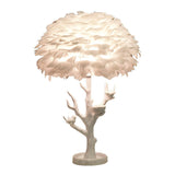 Artistic White Feather Shade Tree Branch Table Lamp Image - 6