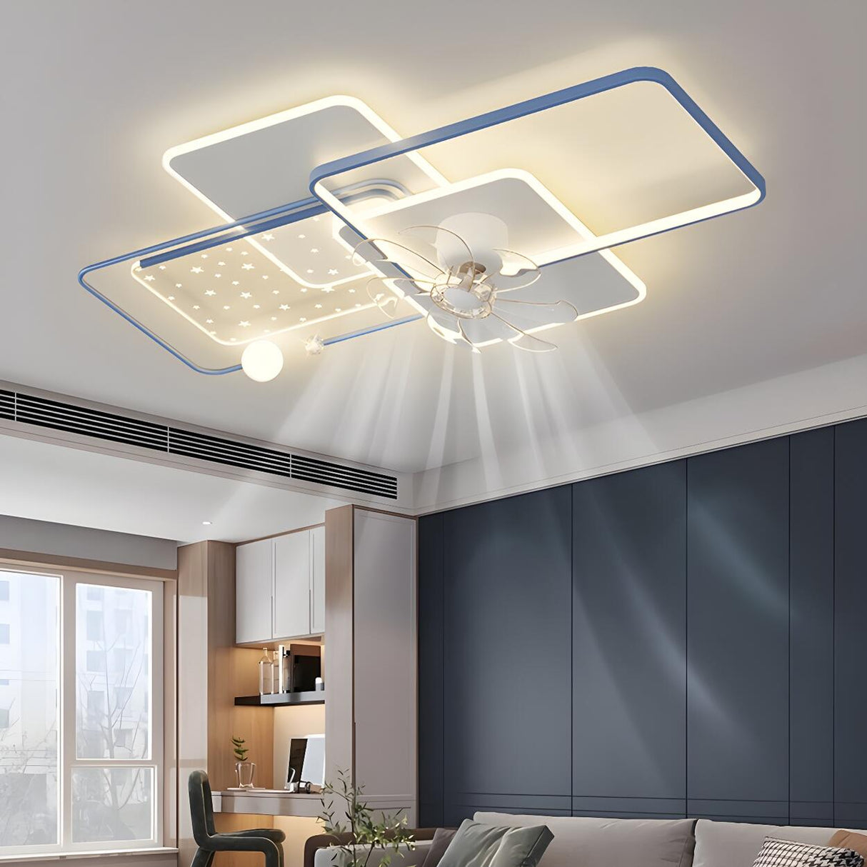 Artistic White Geometric Modern Ceiling Fan with Lights Image - 24