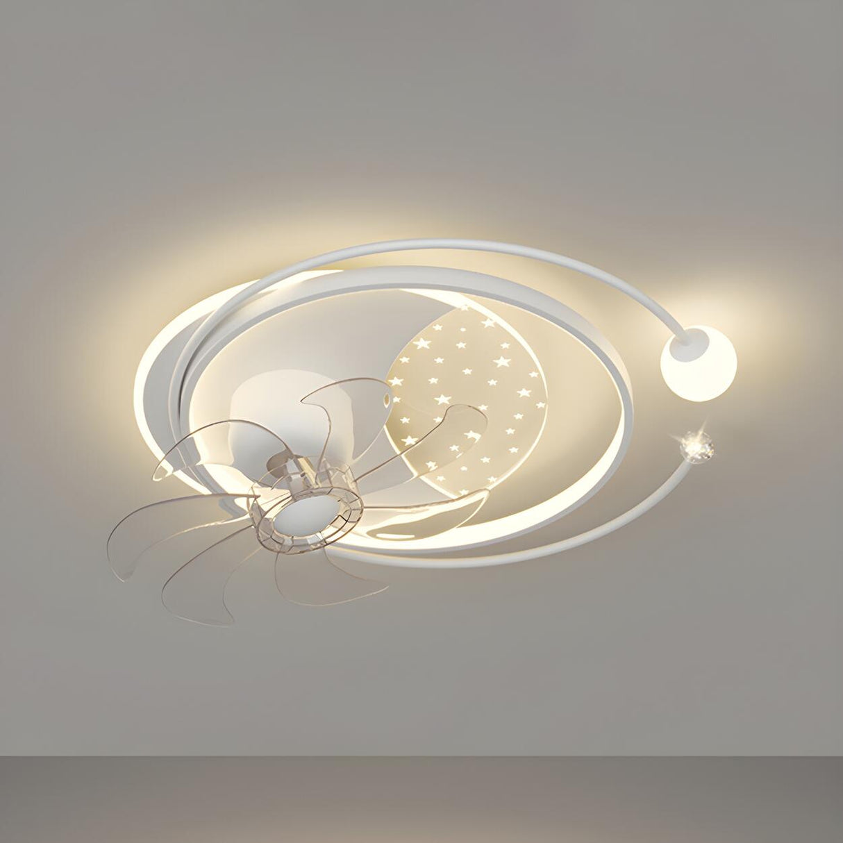 Artistic White Geometric Modern Ceiling Fan with Lights Image - 3