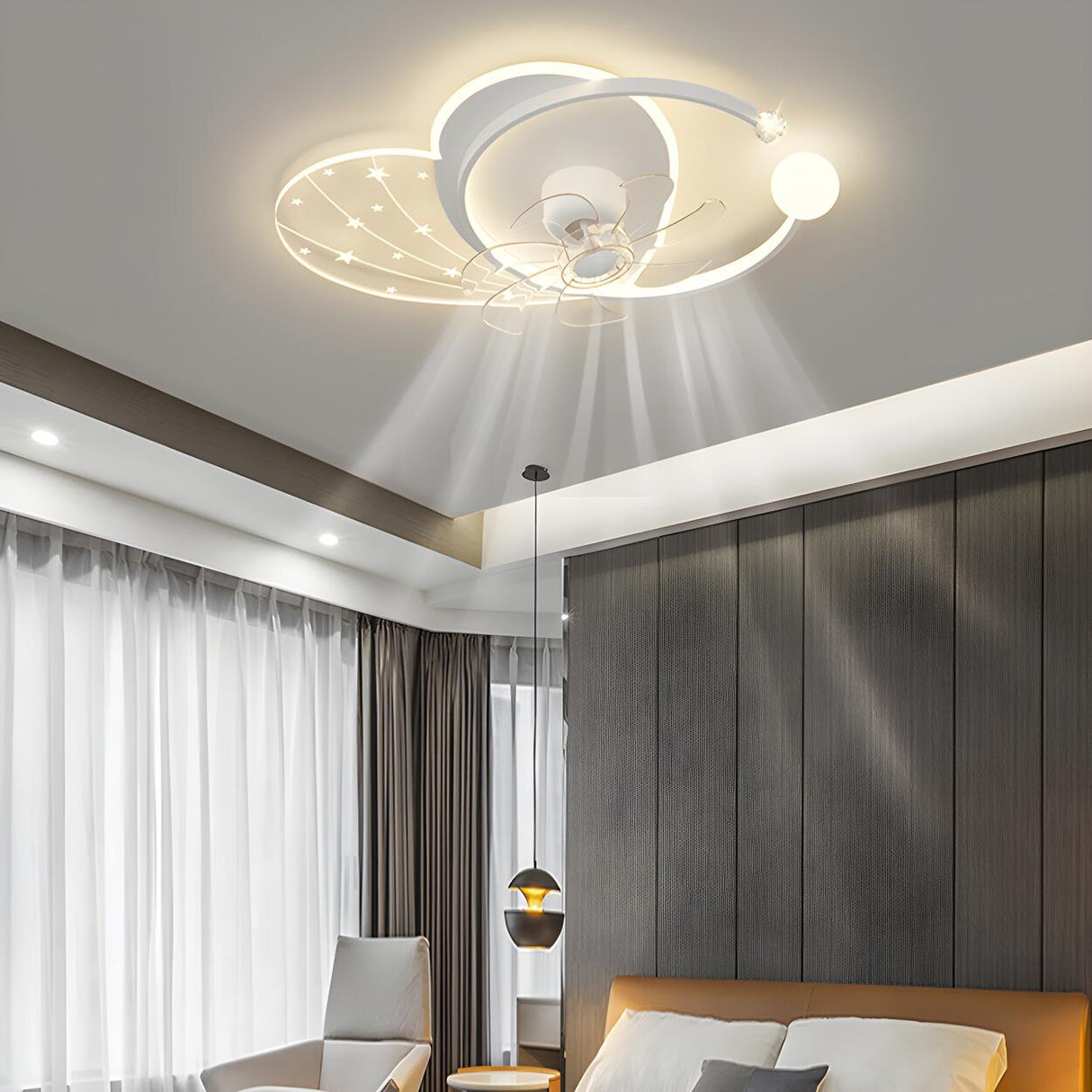 Artistic White Geometric Modern Ceiling Fan with Lights Image - 4