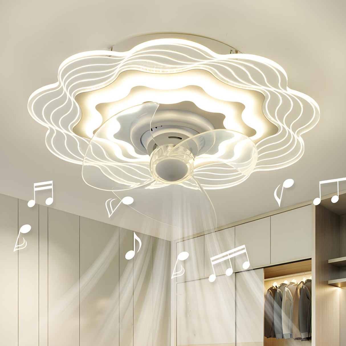 Artistic White Hollow Flower Ceiling Fan with Lights Image - 16