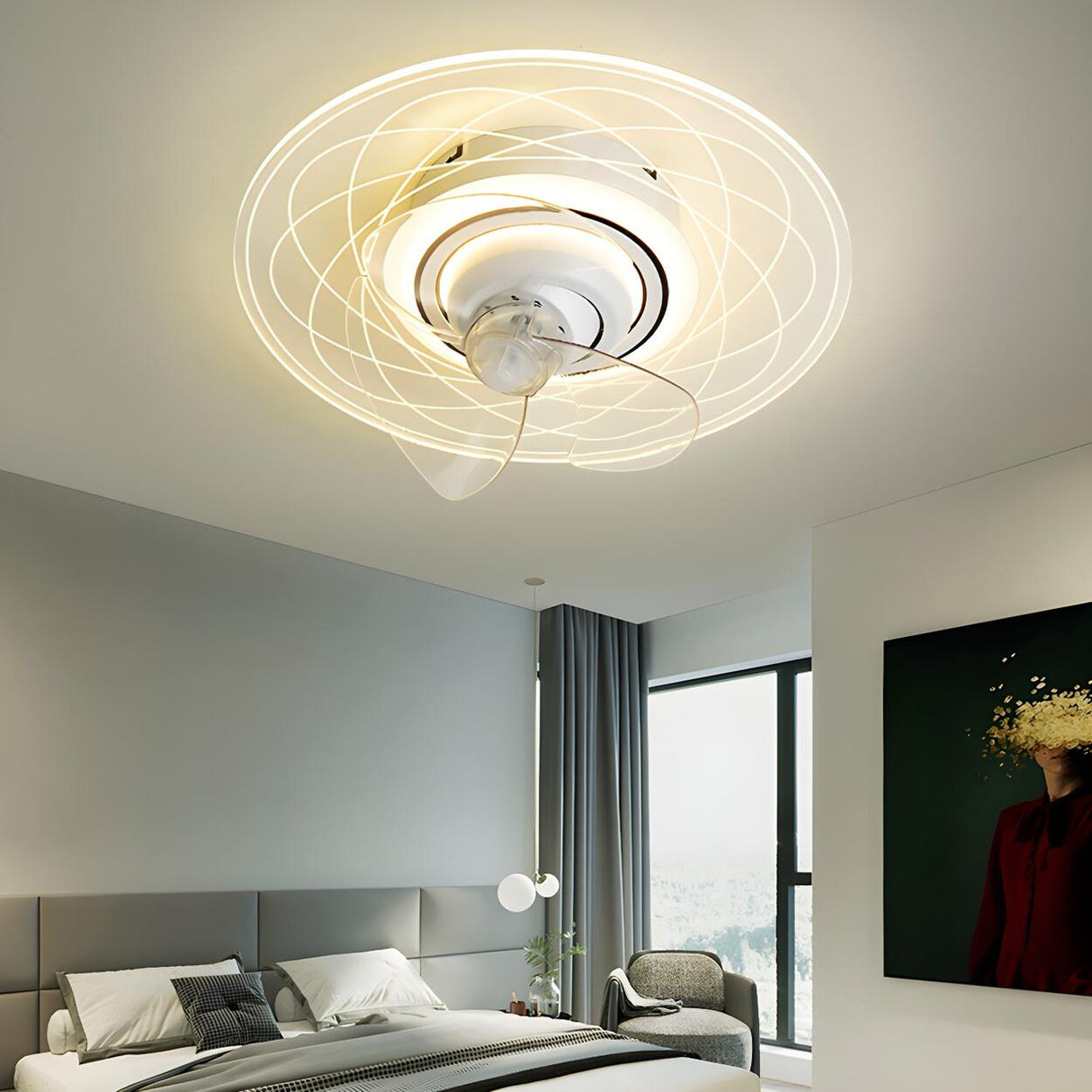 Artistic White Hollow Flower Ceiling Fan with Lights Image - 17