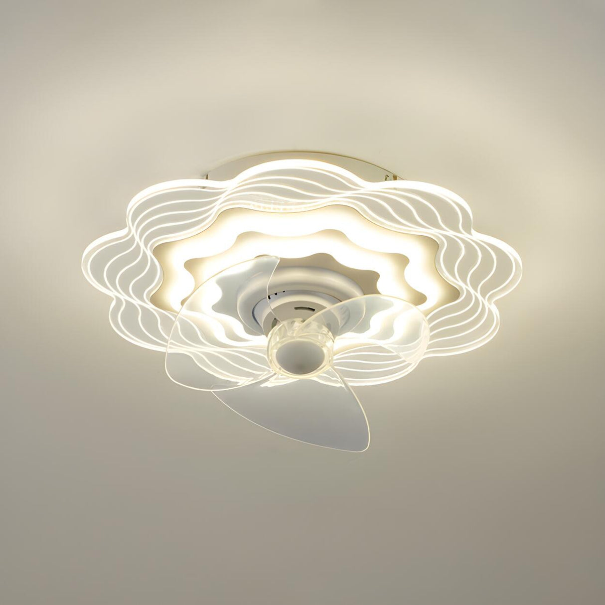 Artistic White Hollow Flower Ceiling Fan with Lights Image - 2