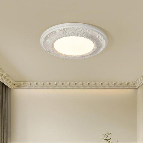 Artistic White Round Carve Flush Mount Ceiling Light Image - 1