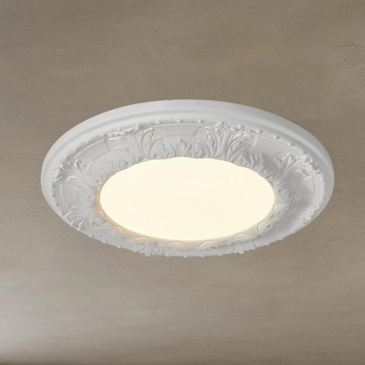 Artistic White Round Carve Flush Mount Ceiling Light Image - 11