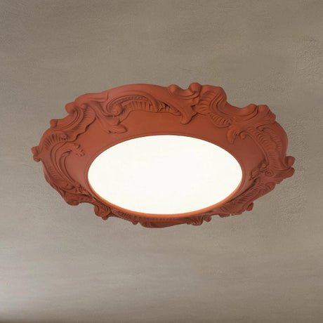 Artistic White Round Carve Flush Mount Ceiling Light Image - 2