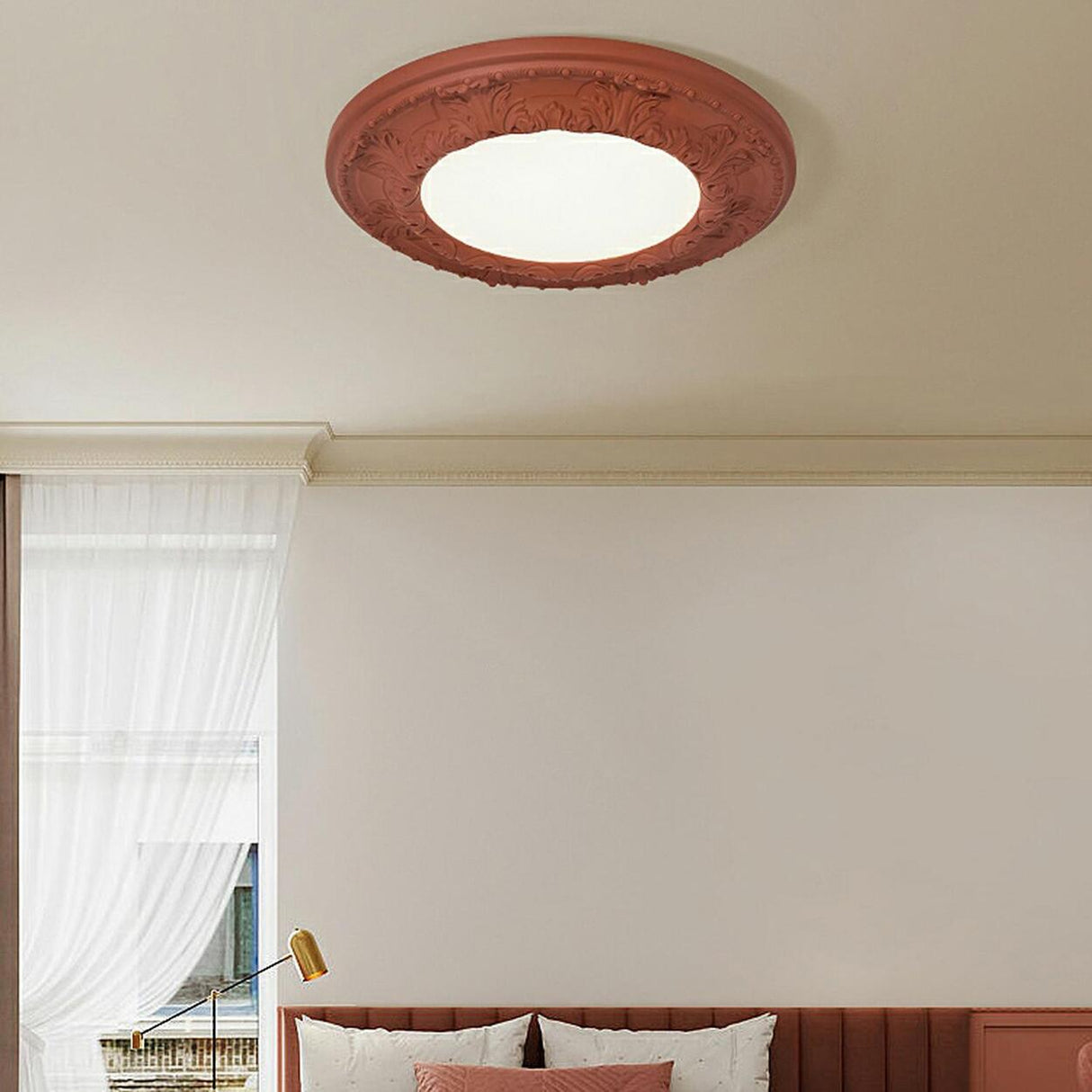 Artistic White Round Carve Flush Mount Ceiling Light Image - 6