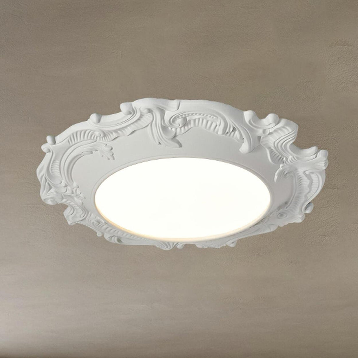 Artistic White Round Carve Flush Mount Ceiling Light Image - 9