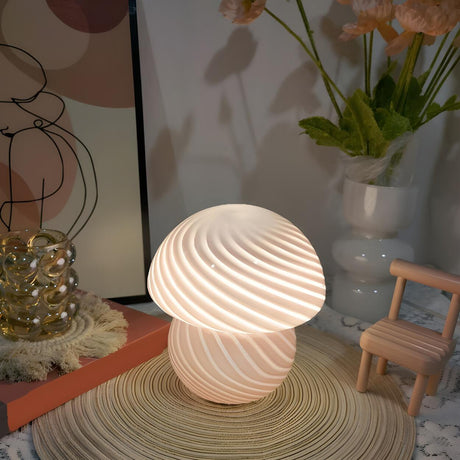 Artistic White Swirl Mushroom Modern Decor Table Lamp Image - 1