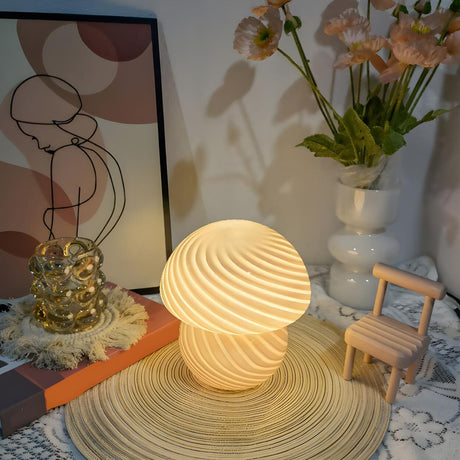 Artistic White Swirl Mushroom Modern Decor Table Lamp Image - 2