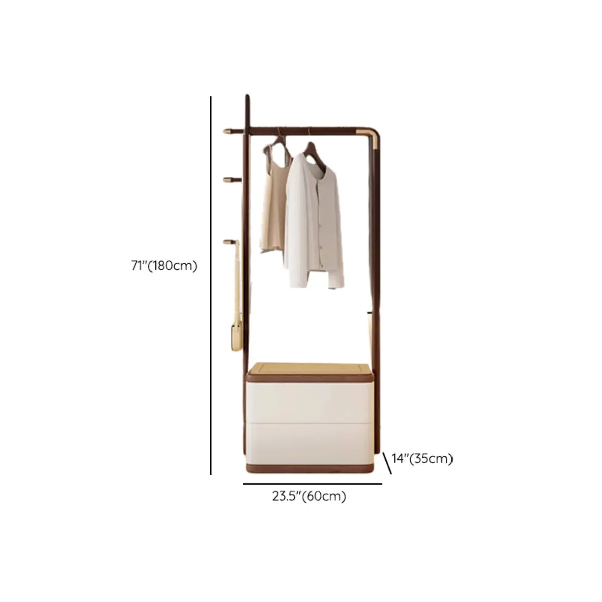 Ash Wood Freestanding Storage Hooks Drawers Coat Rack 