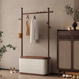 Ash Wood Freestanding Storage Hooks Drawers Coat Rack Image - 4