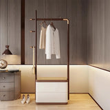 Ash Wood Freestanding Storage Hooks Drawers Coat Rack Image - 9