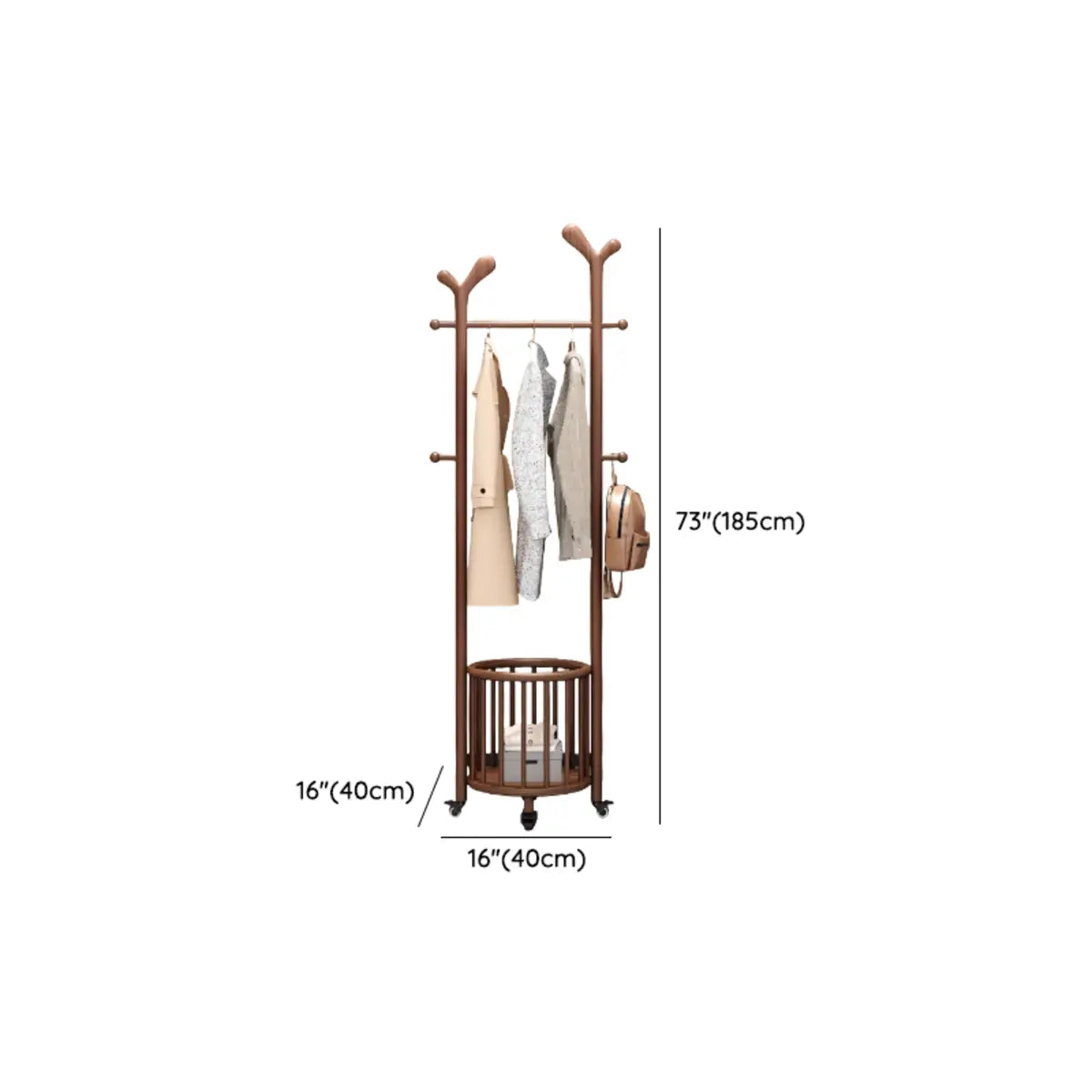 Ash Wooden Standing Hooks Coat Rack with Storage Drawers Image - 15