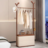 Ash Wooden Standing Hooks Coat Rack with Storage Drawers Image - 2