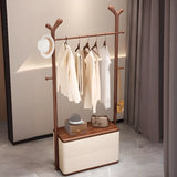 Ash Wooden Standing Hooks Coat Rack with Storage Drawers Image - 4