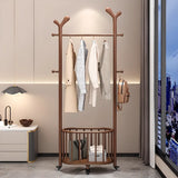 Ash Wooden Standing Hooks Coat Rack with Storage Drawers Image - 7