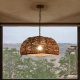 Asian Drum Rattan Pendant Light Adjustable Height Image - 1