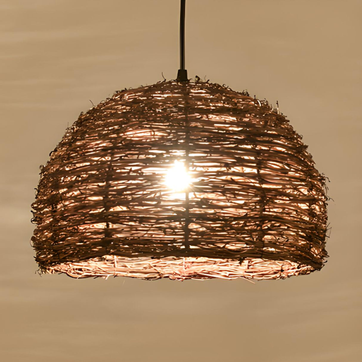 Asian Drum Rattan Pendant Light Adjustable Height Image - 10