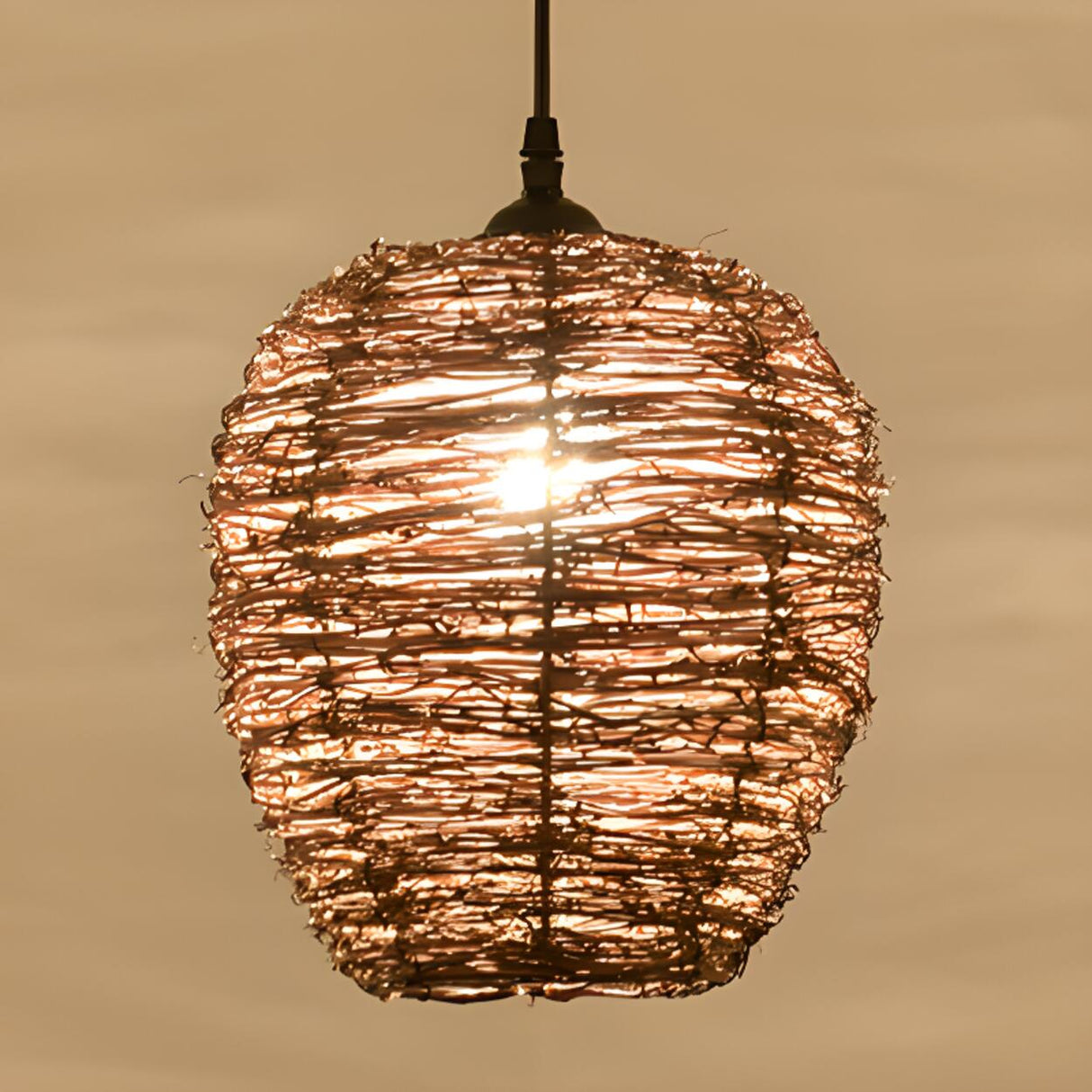 Asian Drum Rattan Pendant Light Adjustable Height Image - 11