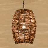 Asian Drum Rattan Pendant Light Adjustable Height Image - 12