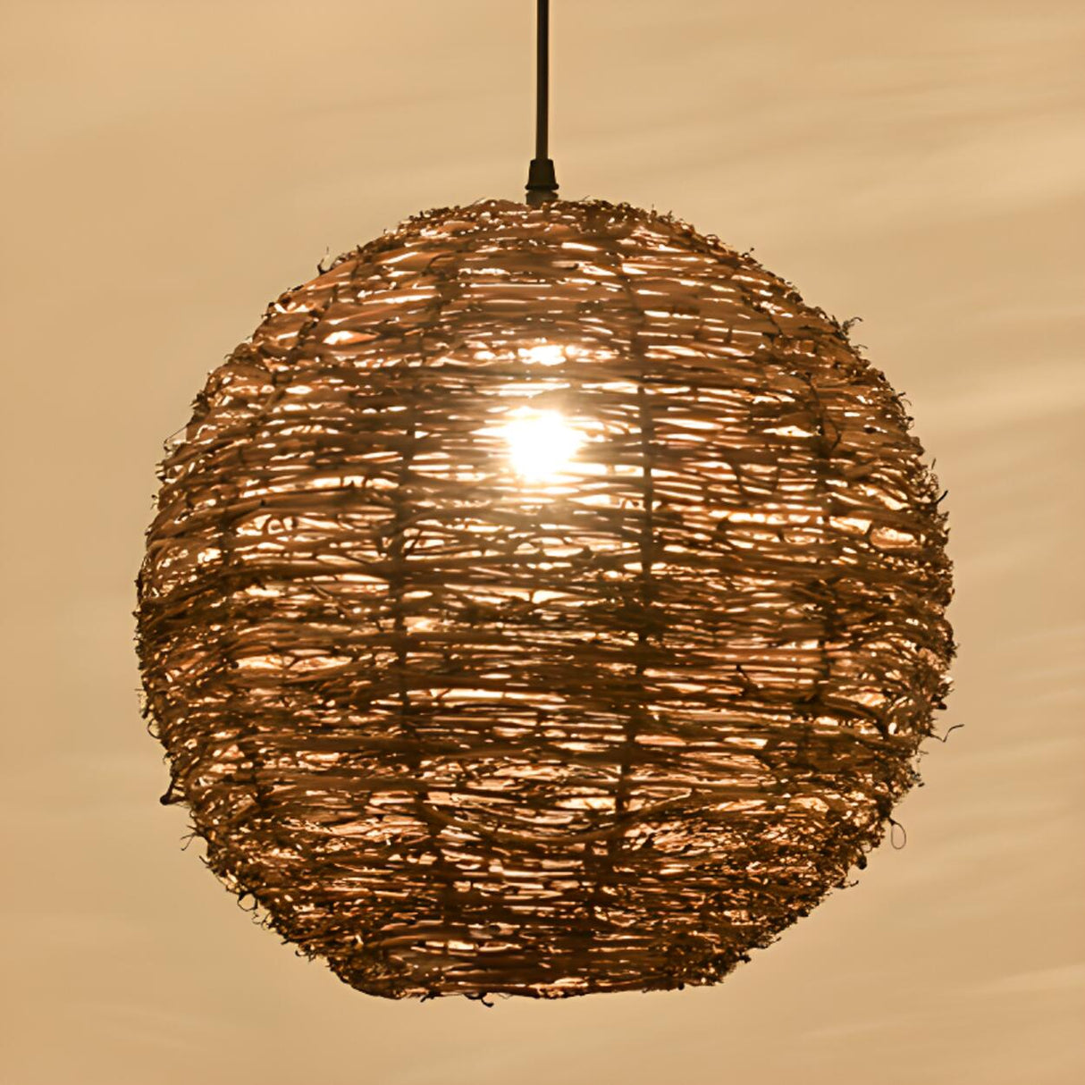 Asian Drum Rattan Pendant Light Adjustable Height Image - 13