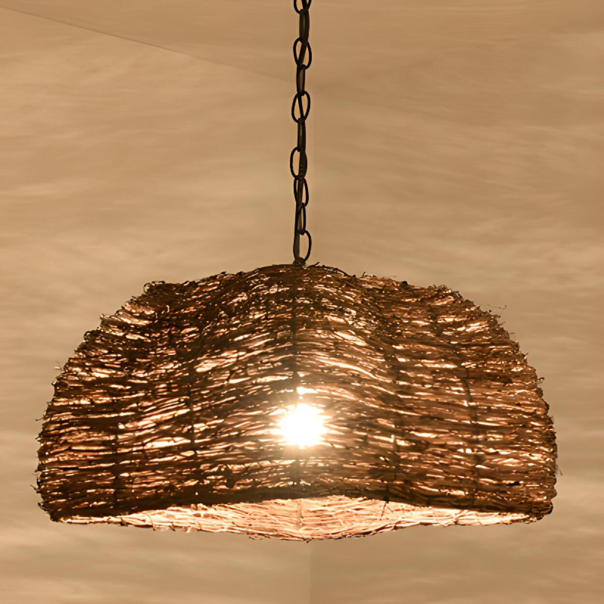 Asian Drum Rattan Pendant Light Adjustable Height Image - 14