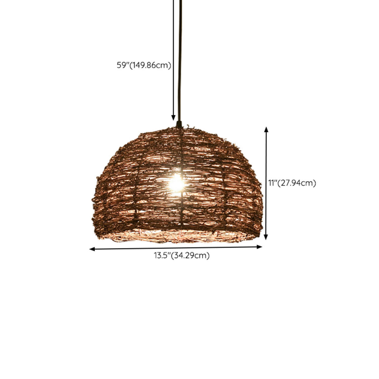 Asian Drum Rattan Pendant Light Adjustable Height 