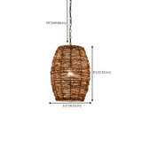 Asian Drum Rattan Pendant Light Adjustable Height Image - 23