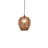 Asian Drum Rattan Pendant Light Adjustable Height Image - 3