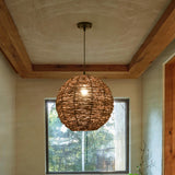 Asian Drum Rattan Pendant Light Adjustable Height Image - 4