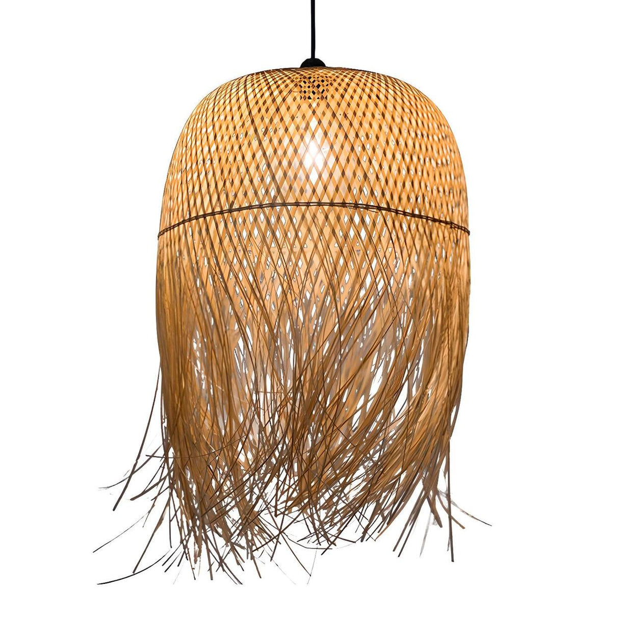 Asian Natural Bamboo Woven Fringe Restaurant Pendant Light Image - 10