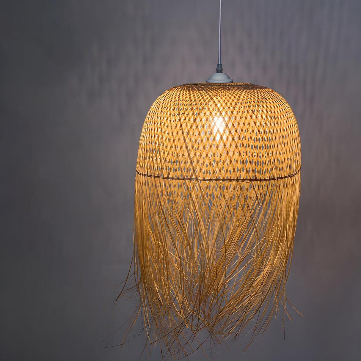 Asian Natural Bamboo Woven Fringe Restaurant Pendant Light Image - 15