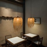 Asian Natural Bamboo Woven Fringe Restaurant Pendant Light Image - 16