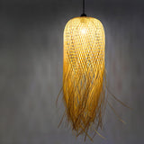 Asian Natural Bamboo Woven Fringe Restaurant Pendant Light Image - 2