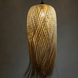 Asian Natural Bamboo Woven Fringe Restaurant Pendant Light Image - 3