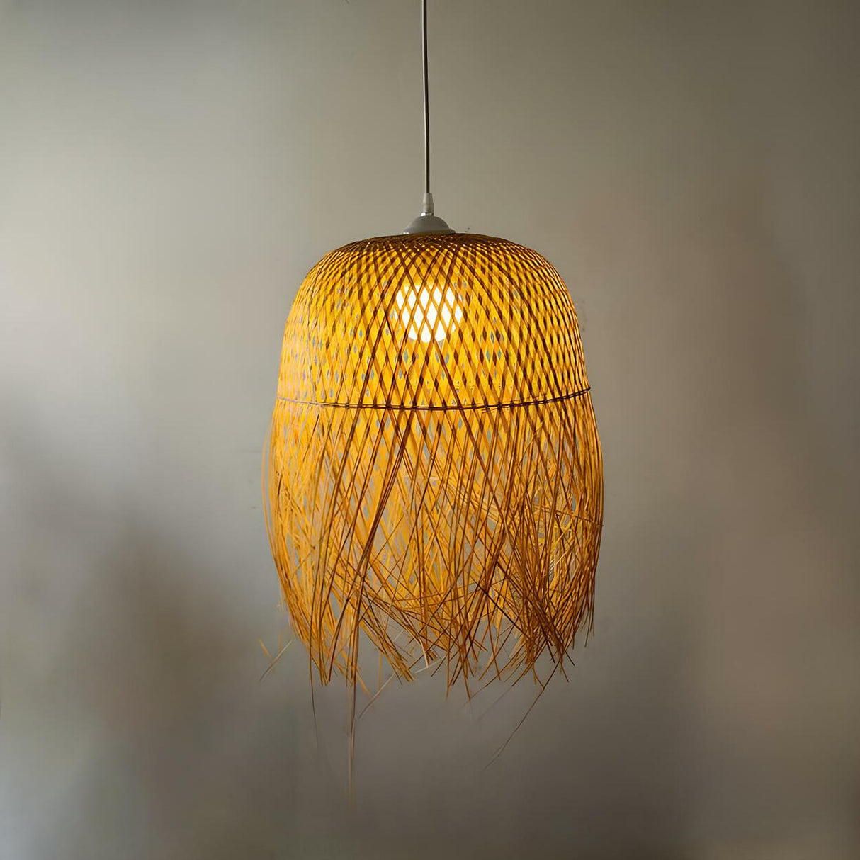 Asian Natural Bamboo Woven Fringe Restaurant Pendant Light Image - 5