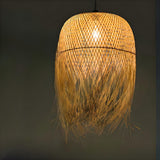 Asian Natural Bamboo Woven Fringe Restaurant Pendant Light Image - 7