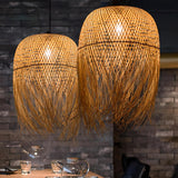 Asian Natural Bamboo Woven Fringe Restaurant Pendant Light Image - 8