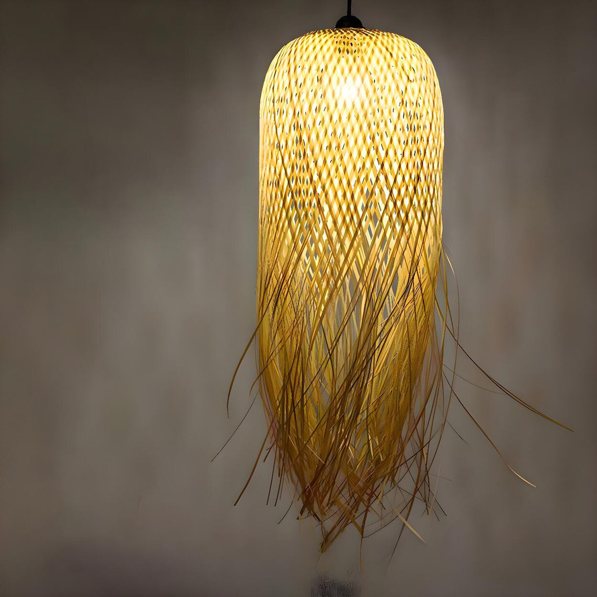 Asian Natural Bamboo Woven Fringe Restaurant Pendant Light Image - 9