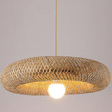 Asian Natural Woven Bamboo Oval Wave Pendant Light Image - 10