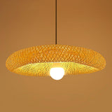 Asian Natural Woven Bamboo Oval Wave Pendant Light Image - 11