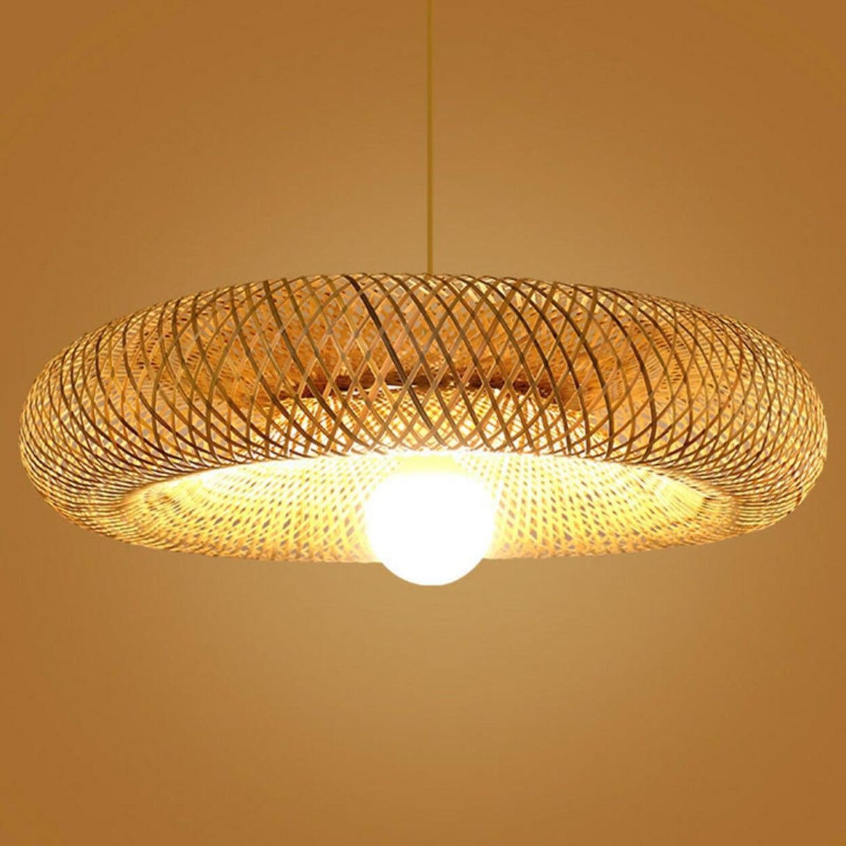 Asian Natural Woven Bamboo Oval Wave Pendant Light Image - 12