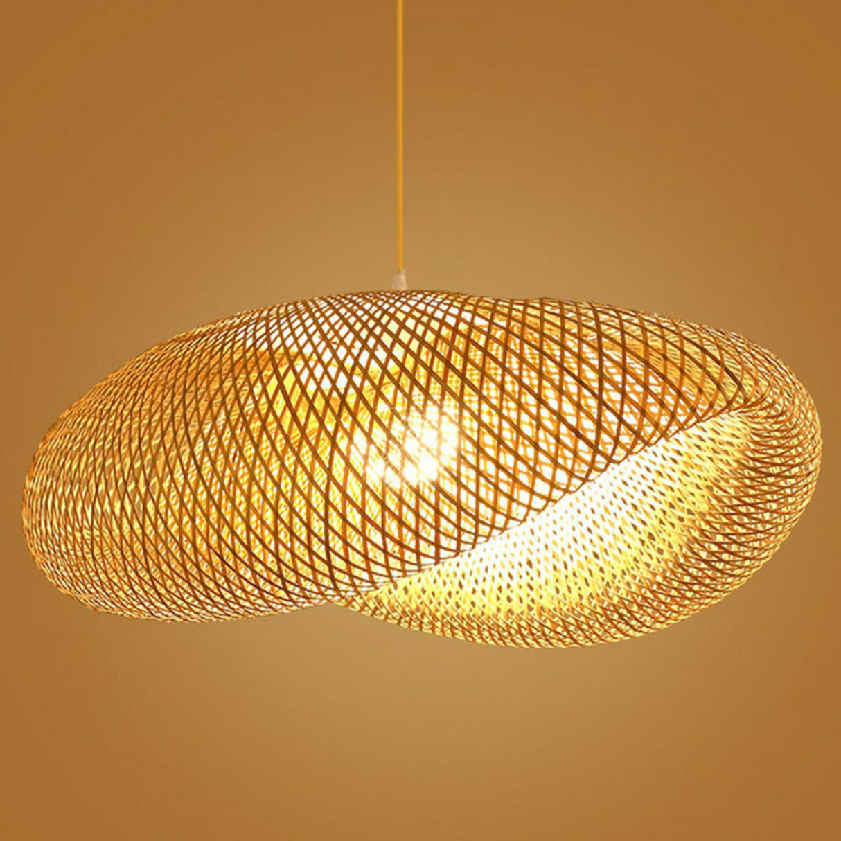 Asian Natural Woven Bamboo Oval Wave Pendant Light Image - 13