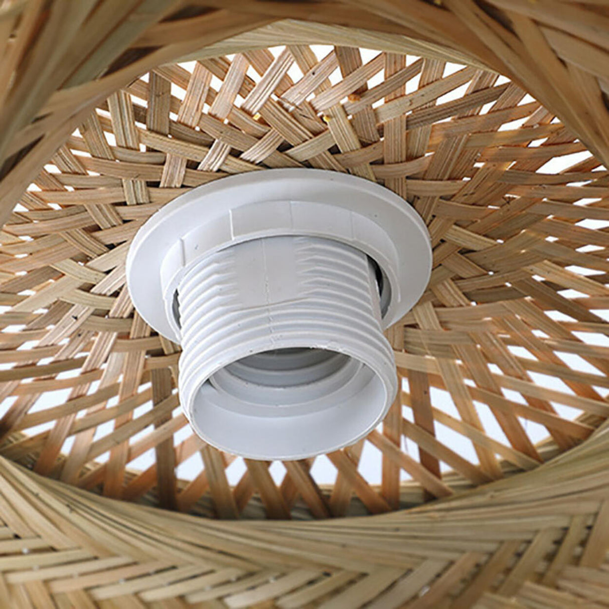 Asian Natural Woven Bamboo Oval Wave Pendant Light Image - 17