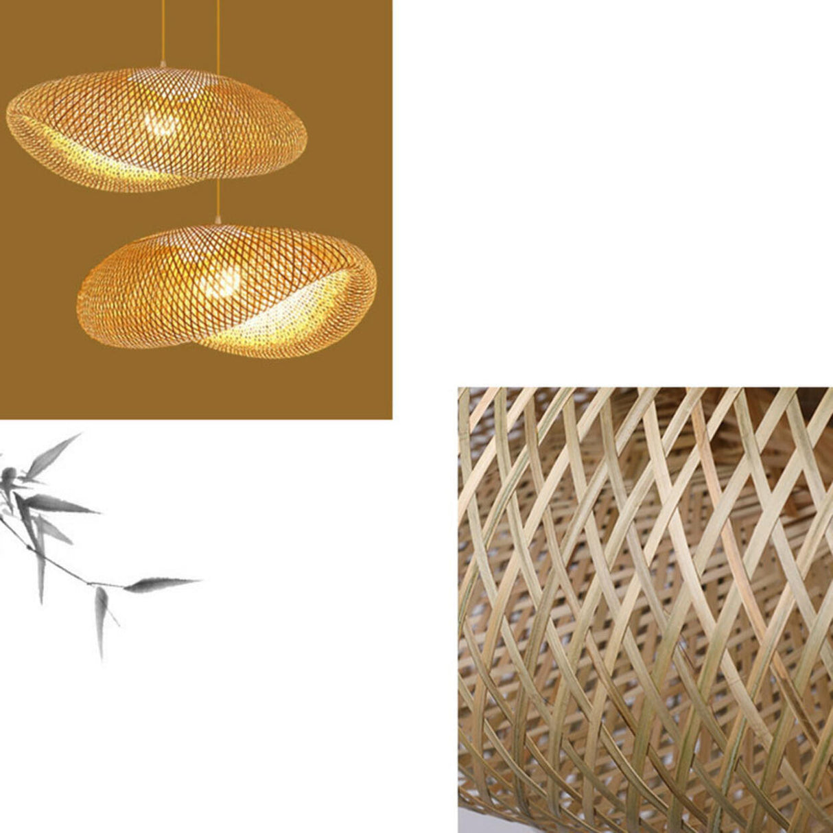 Asian Natural Woven Bamboo Oval Wave Pendant Light Image - 19