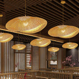 Asian Natural Woven Bamboo Oval Wave Pendant Light Image - 20