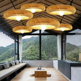 Asian Natural Woven Bamboo Oval Wave Pendant Light Image - 22