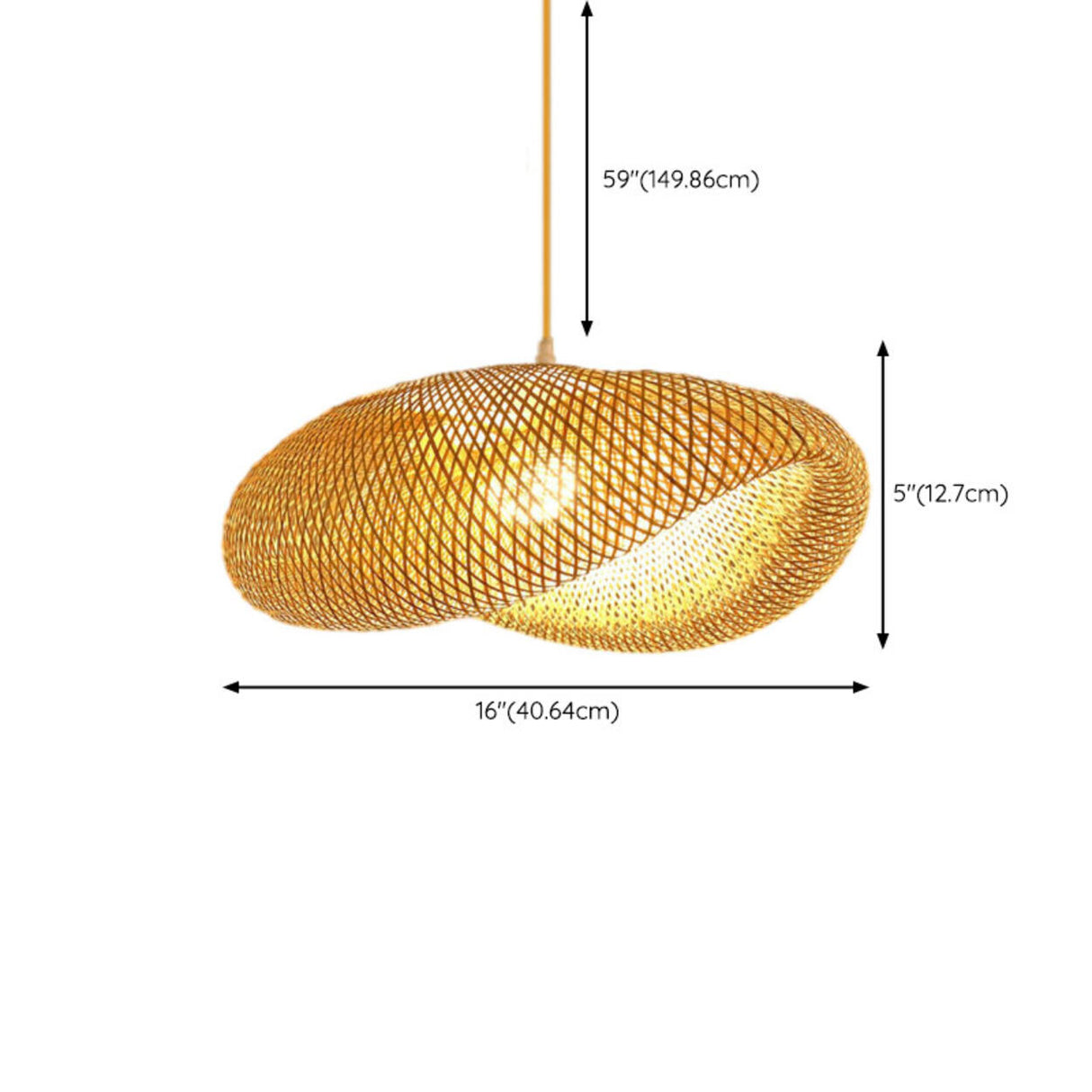 Asian Natural Woven Bamboo Oval Wave Pendant Light 