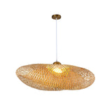 Asian Natural Woven Bamboo Oval Wave Pendant Light Image - 5